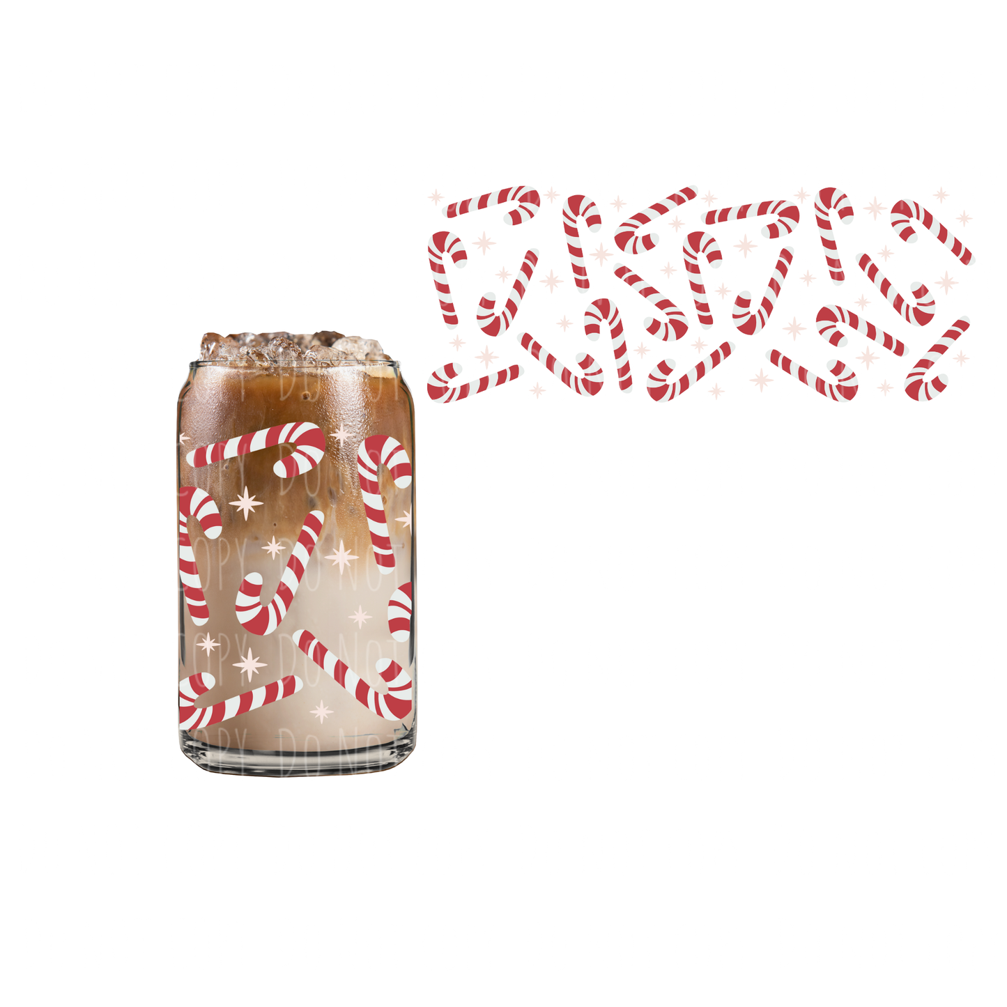 Red + White Candy Canes (DOUBLE SIDED) UVDTF 16oz cup wrap