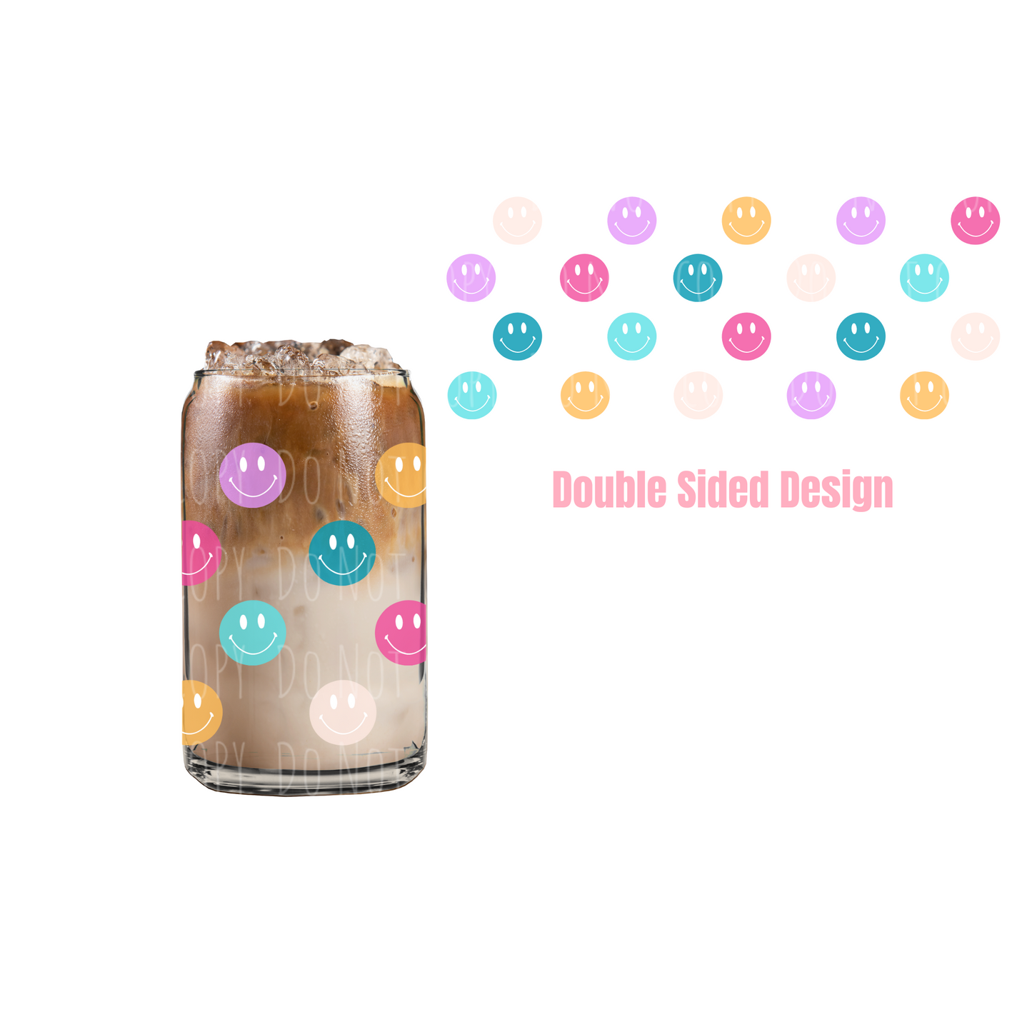 Colorful Happy Faces (DOUBLE SIDED) UVDTF 16oz cup wrap