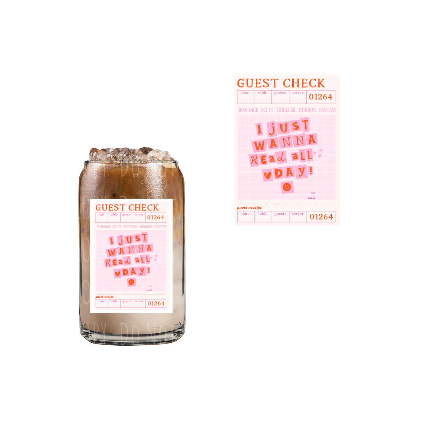 Guest Check I Just Wanna Read All Day (red, pink) (DOUBLE SIDED) UVDTF decal