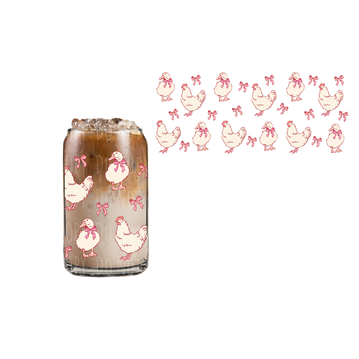 Pink Chickens (DOUBLE SIDED) UVDTF 16oz cup wrap
