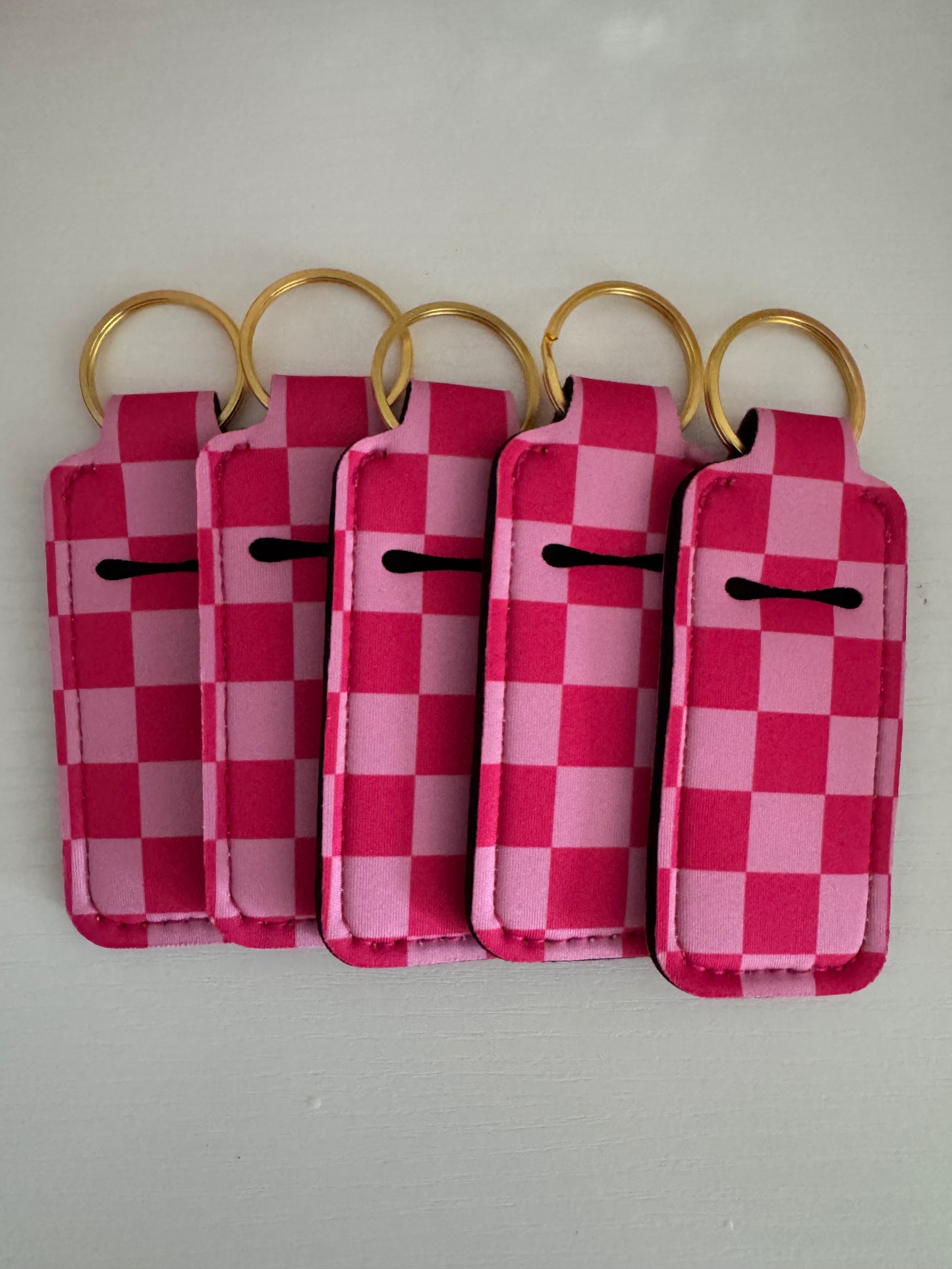 Pink Checkered Chapstick Holder Keychains (Pack of 5)