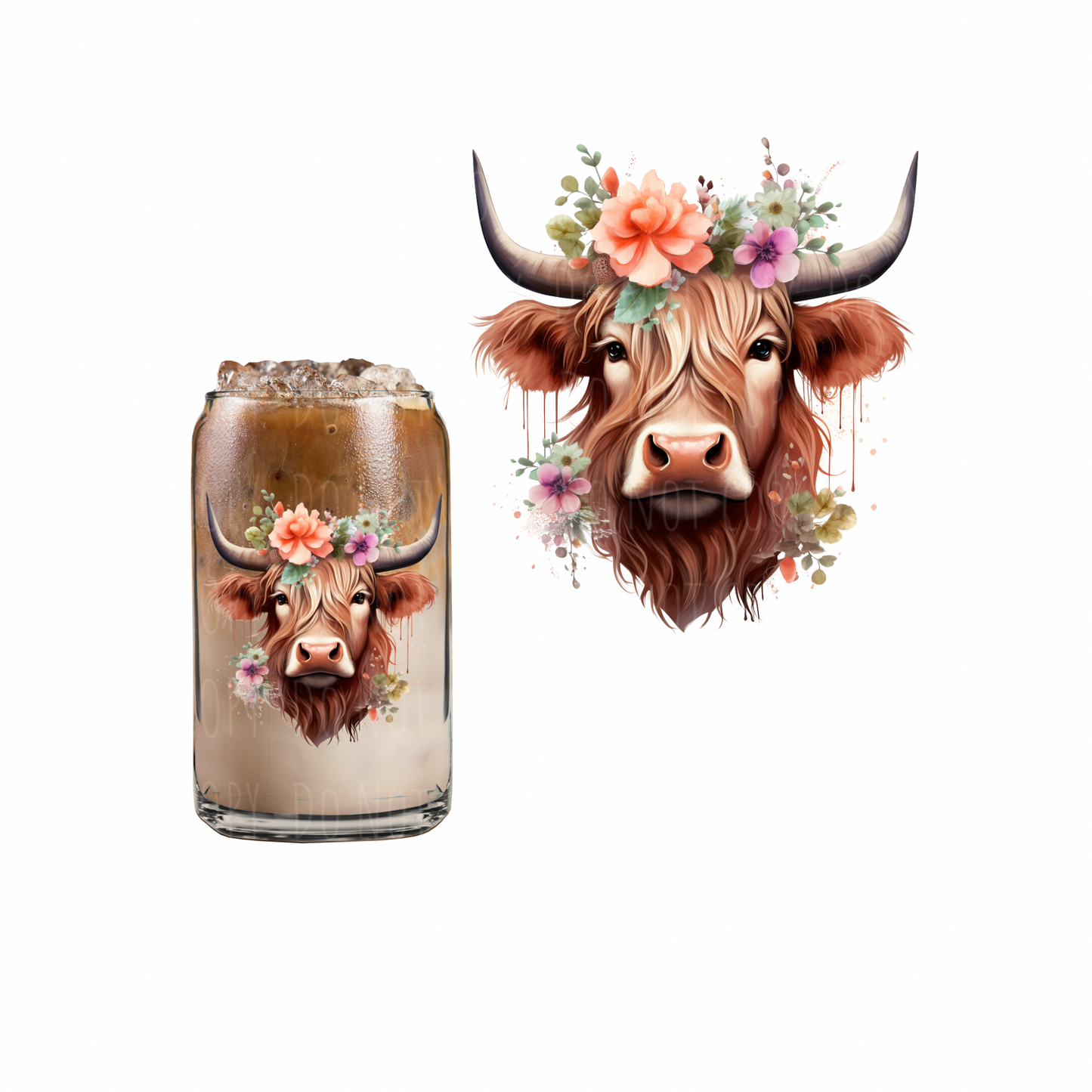 Floral Highland Cow (DOUBLE SIDED) UVDTF decal