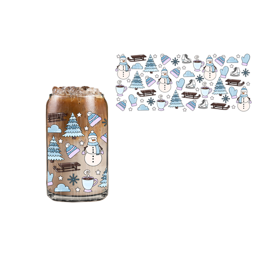 Blue Snow Day (DOUBLE SIDED) UVDTF 16oz cup wrap