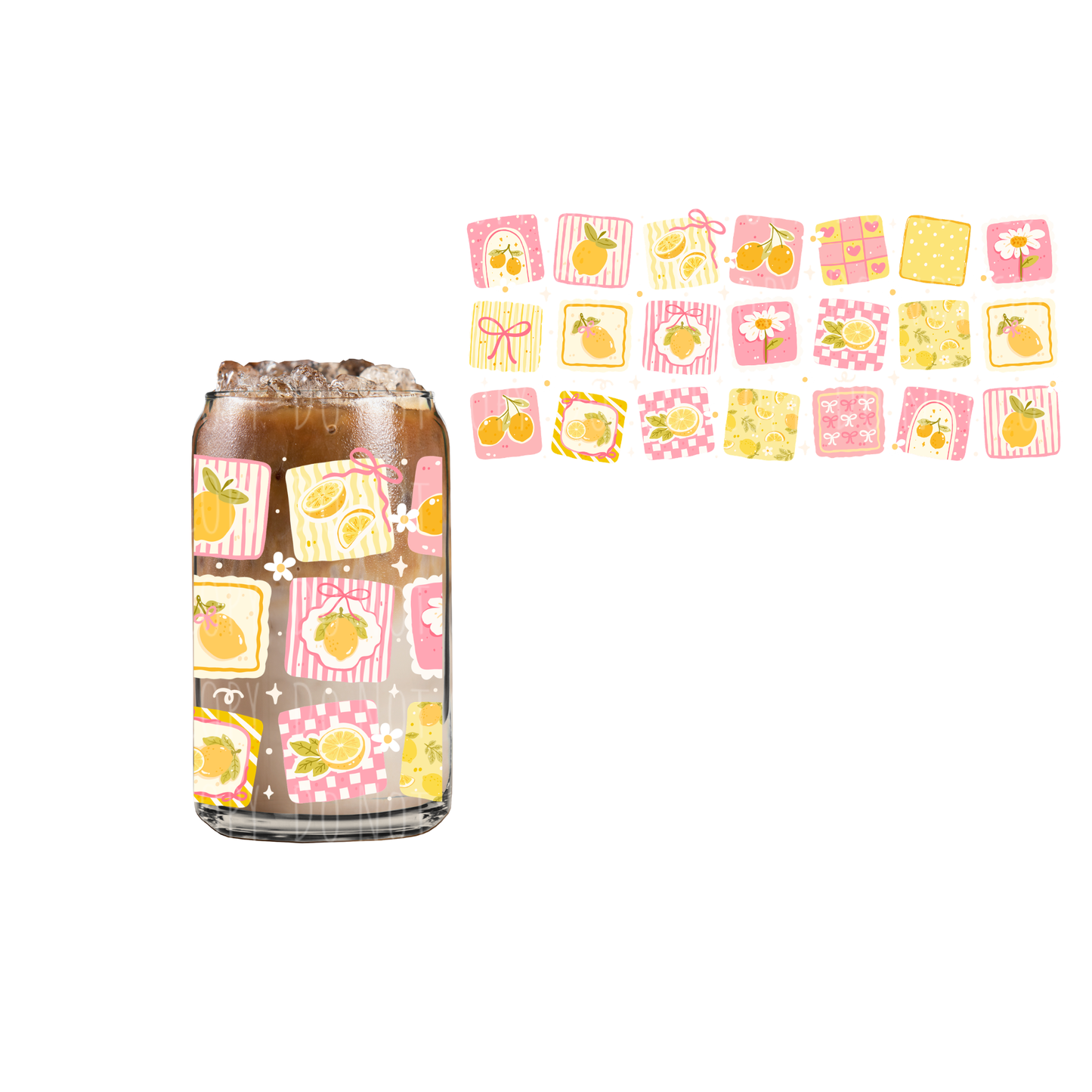 Lemon Patchwork (DOUBLE SIDED) UVDTF 16oz cup wrap
