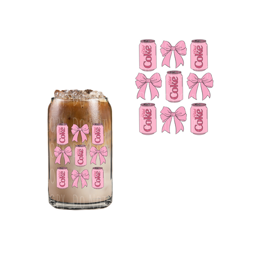 Pink Diet Coke Bow Grid (DOUBLE SIDED) UVDTF decal