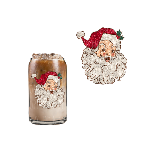 Red Faux Sparkly Santa (DOUBLE SIDED) UVDTF decal