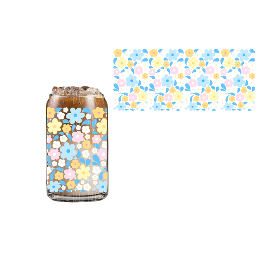 Blue Florals (DOUBLE SIDED) UVDTF 16oz cup wrap