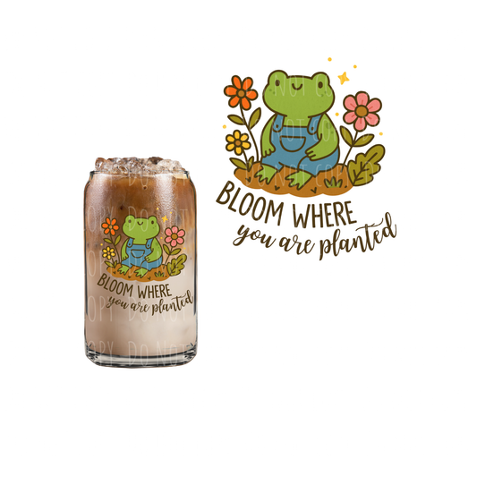 Bloom Where You Are Planted Frog (DOUBLE SIDED) UVDTF decal