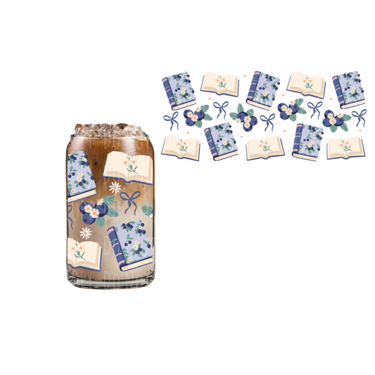 Blueberry Books (DOUBLE SIDED) UVDTF 16oz cup wrap