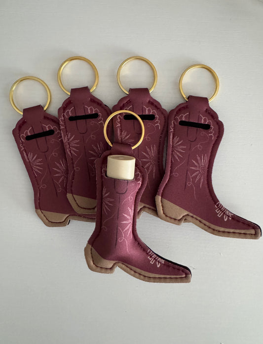 Maroon Boot Chapstick Holder Keychains (Pack of 5)