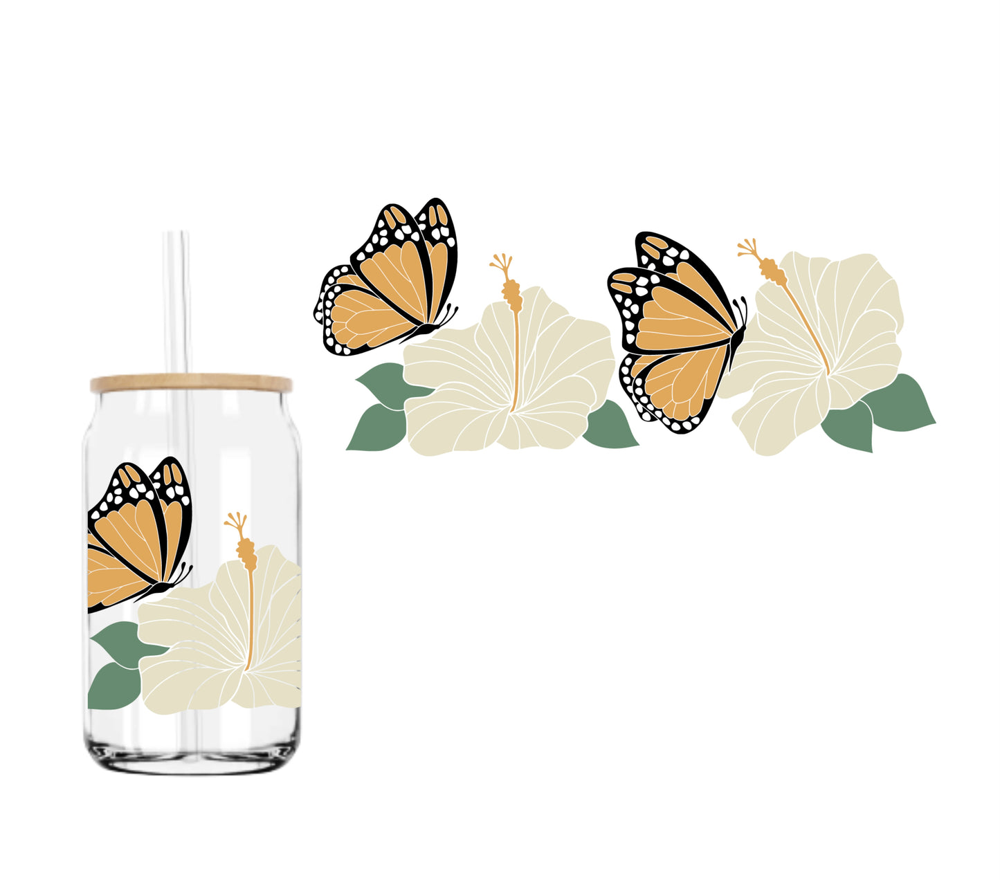 Hibiscus + Monarch (DOUBLE SIDED) UVDTF cup wrap