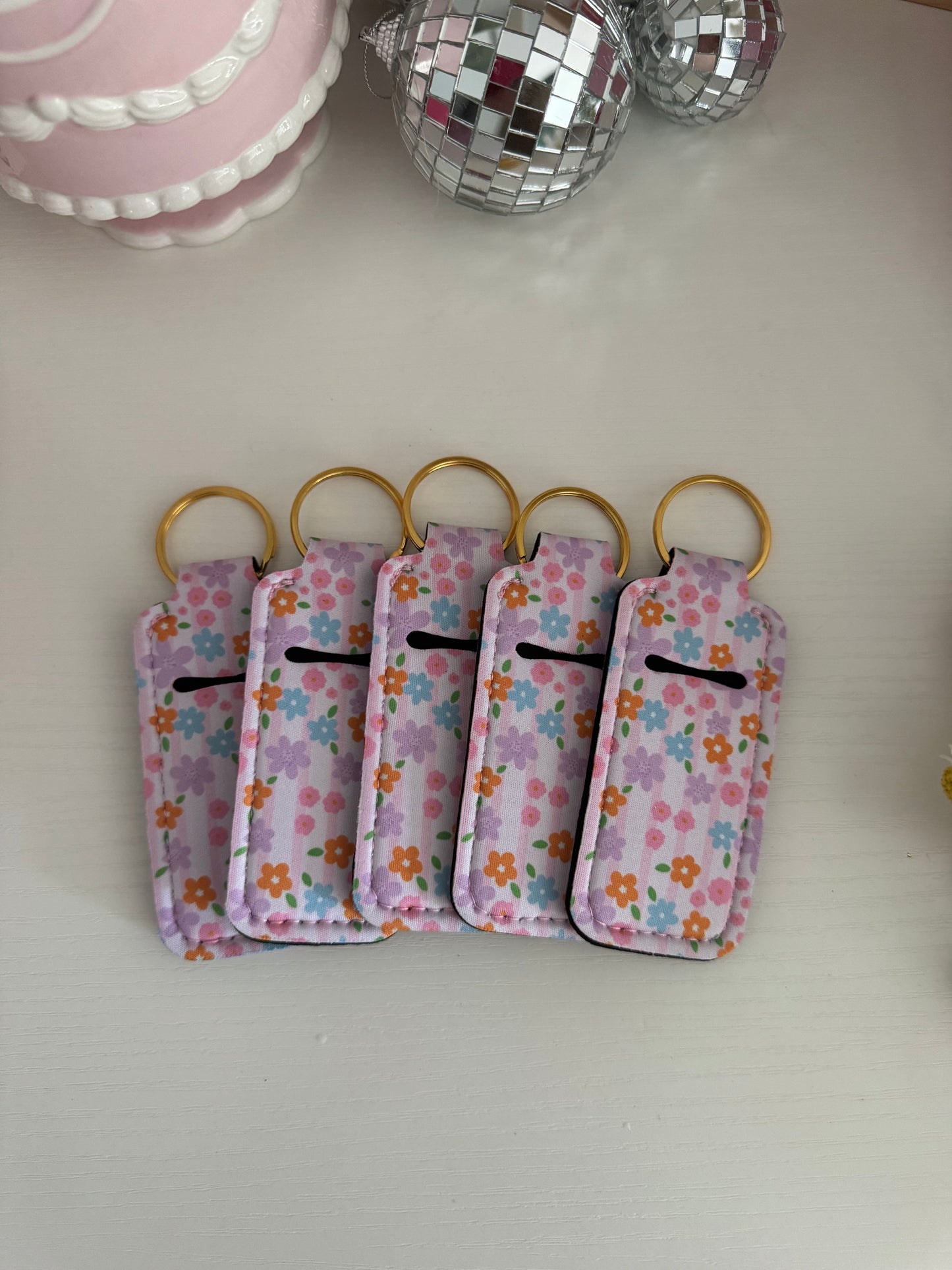 Pastel Florals + Stripes Chapstick Holder Keychains (Pack of 5)