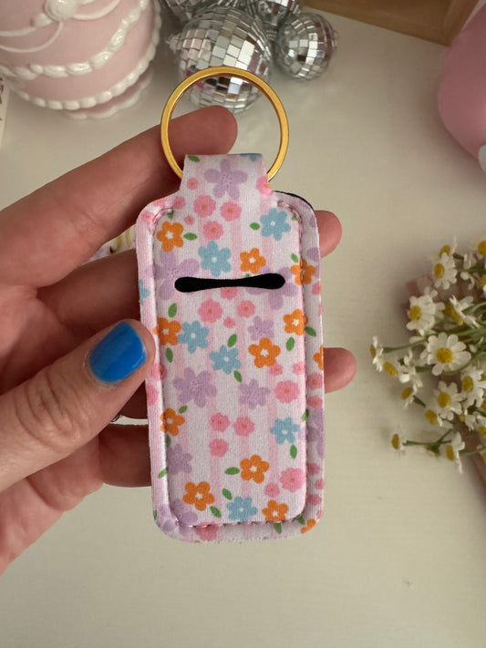 Pastel Florals + Stripes Chapstick Holder Keychains (Pack of 5)