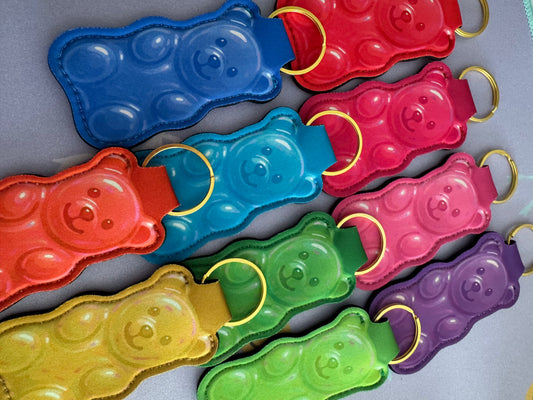 Rainbow Gummy Bear Chapstick Holder Keychains (Pack of 5)