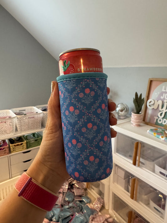 Blue + Pink Trellis Tall Can Sleeves