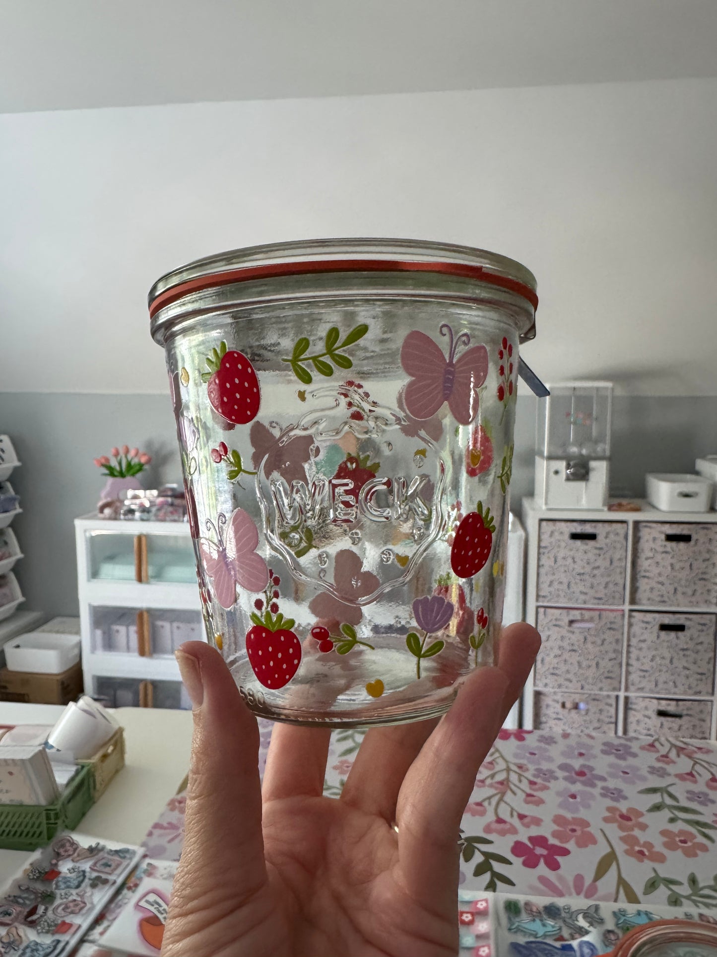 Butterflies + Strawberries Custom 16oz WECK Jar