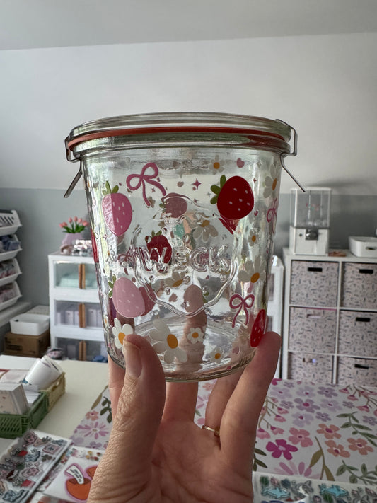 Strawberries + Bows Custom 16oz WECK Jar