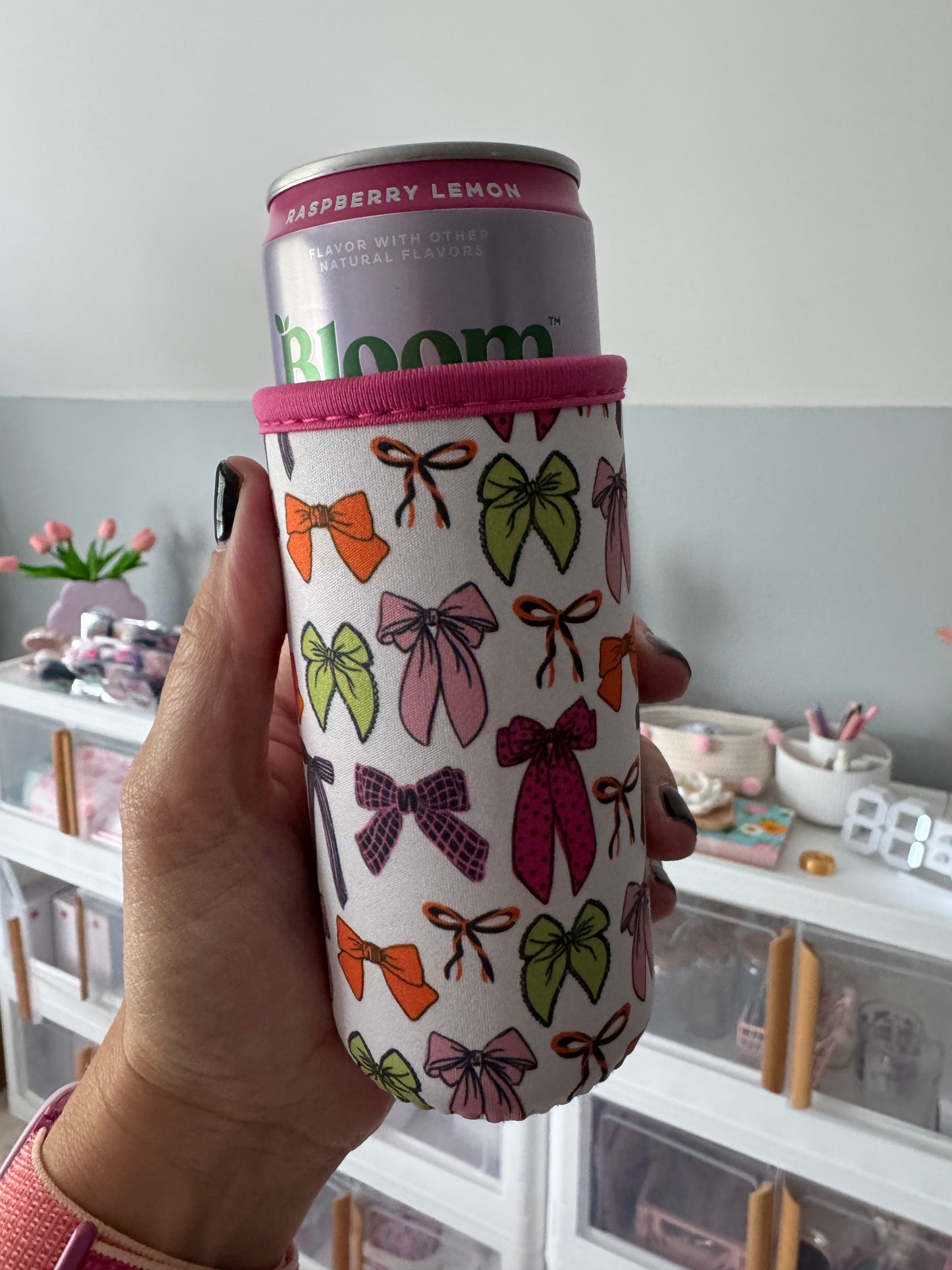 Orange + Pink Bows Tall Can Sleeves