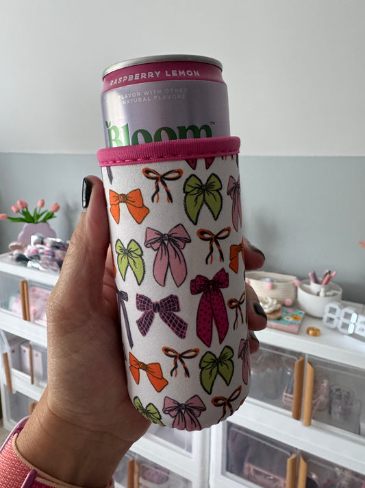 Orange + Pink Bows Tall Can Sleeves
