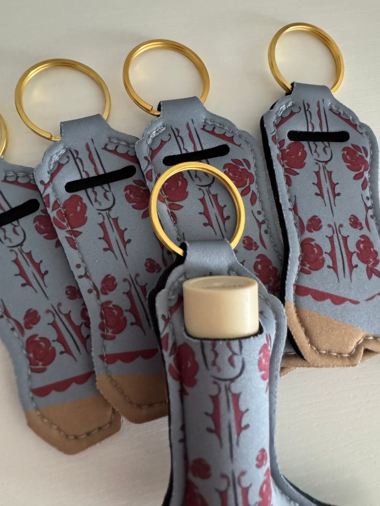 Light Blue Flowers Boot Chapstick Holder Keychains (Pack of 5)